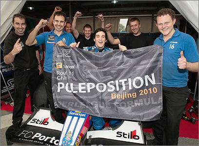 Alvaro Parente celebrating Pole Position...